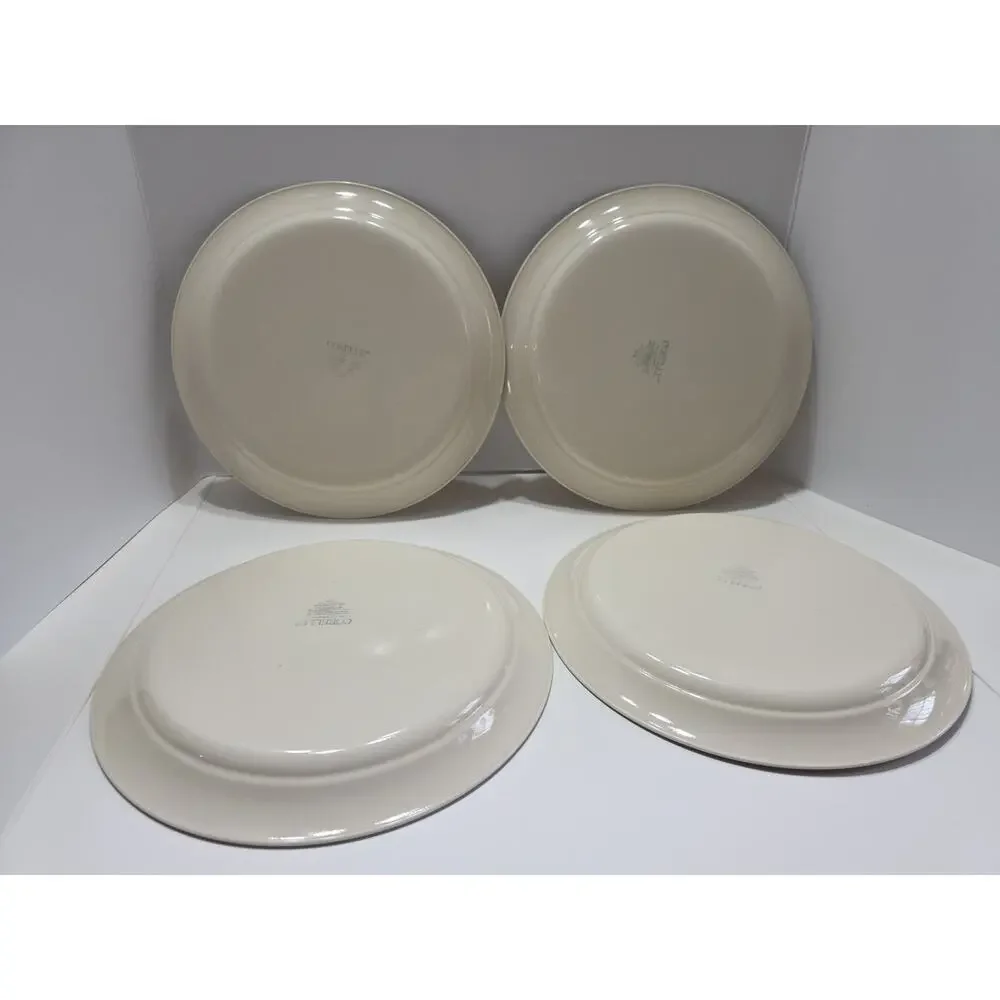 Set Of 4 Corning Corelle Dinner Plates + Cups Symphony Cream Blue Ribbon Floral